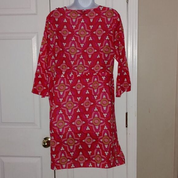 Mud Pie CoverUp Pink Red Dress 3/4 sleeve   Sz L - Picture 4 of 5